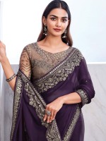 Dark Purple Chiffon Silk Saree